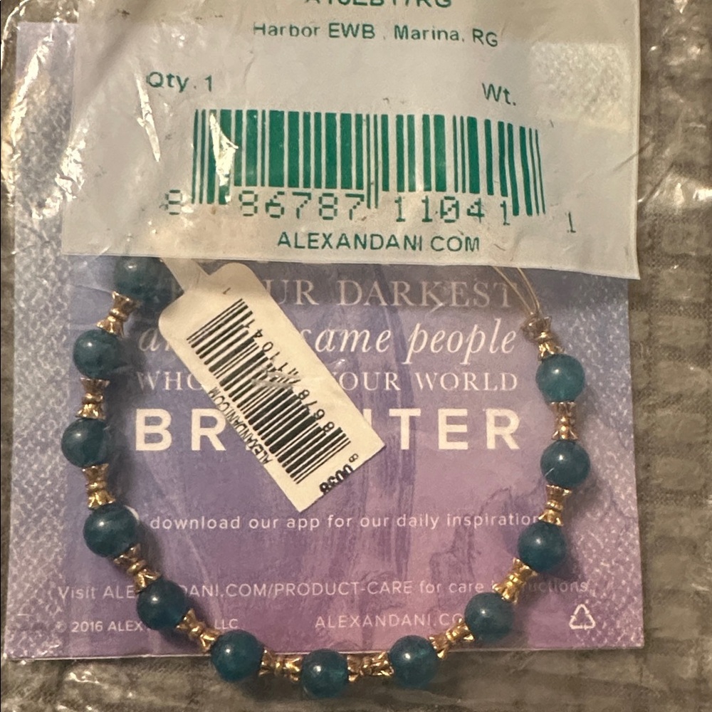 Alex and Ani Teal Beaded Bracelet with Gold Accents